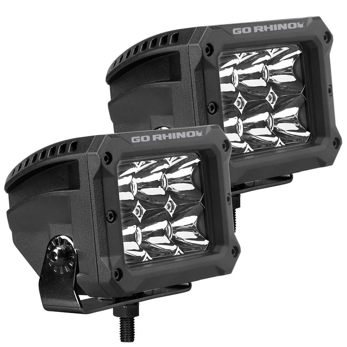 GO RHINO 753003023SBS Go Rhino Xplor Lighting: Bright Series 4x3 Rectangle Spot Light Kit (Pair) | Surface Mount (Threaded Stud Mount) Aluminum, Black | 753003023SBS