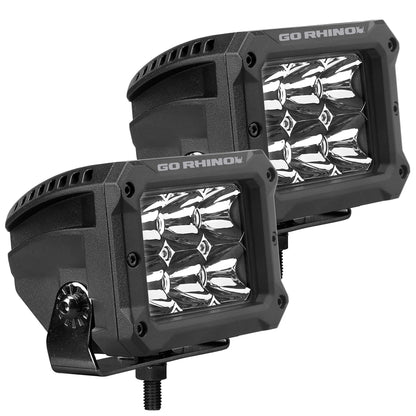 GO RHINO 753003023SBS Go Rhino Xplor Lighting: Bright Series 4x3 Rectangle Spot Light Kit (Pair) | Surface Mount (Threaded Stud Mount) Aluminum, Black | 753003023SBS