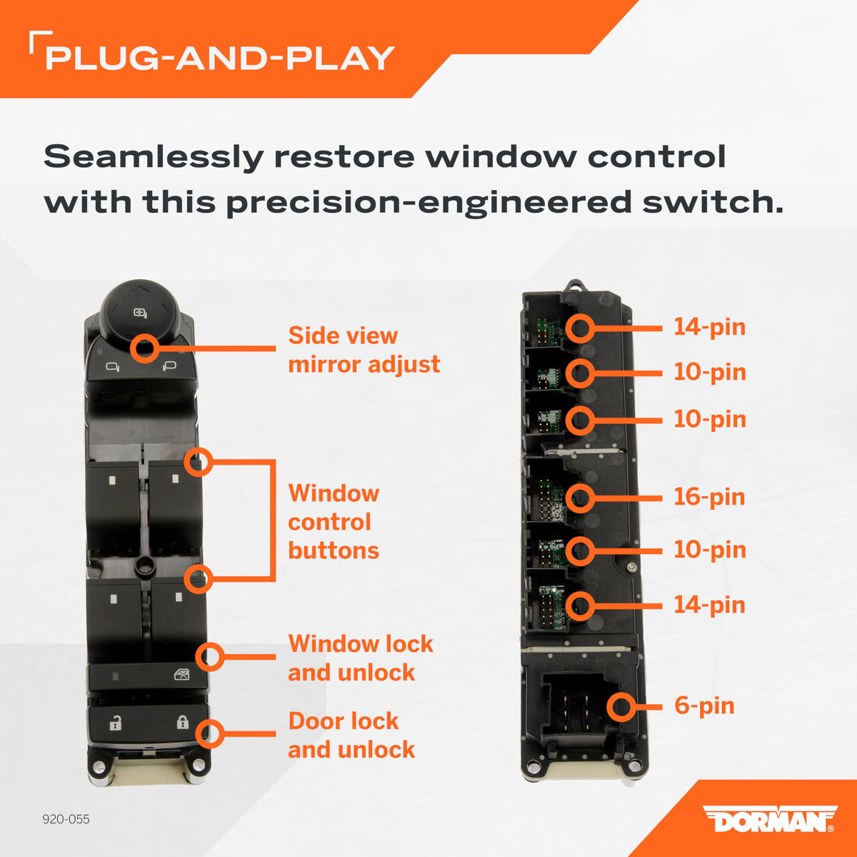 DORMAN 920-055 Dorman 920-055 Front Driver Side Master Window Switch Compatible with Select Chevrolet/GMC Models