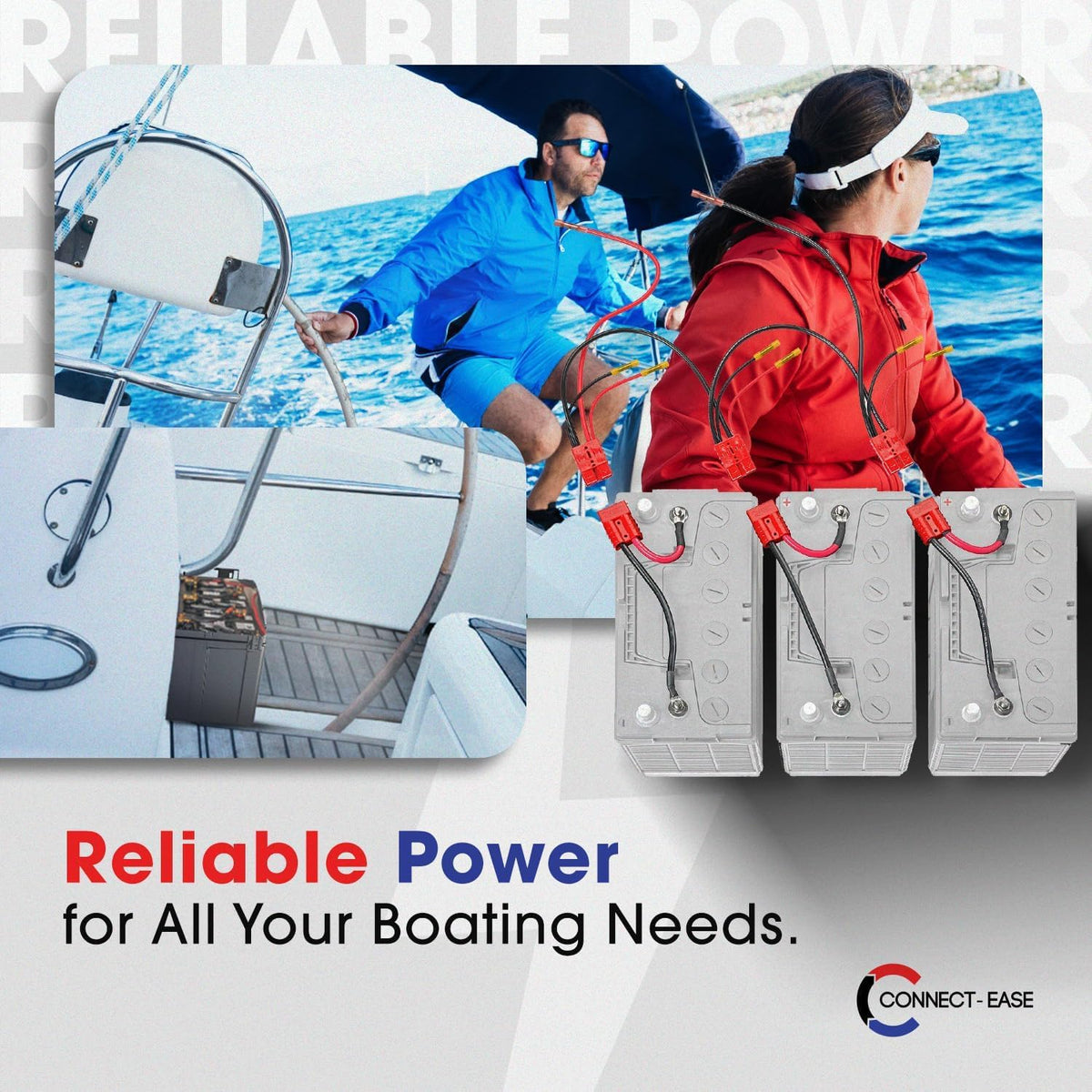 CONNECT EASE RCE36VBCHK Connect-Ease 36V Trolling Motor Connection Kit RCE36VBCHK | Series Connection for 12V Batteries with Onboard Battery Charger | Powers any 36V Trolling Motors | Plug and Play | Batteries Not Included