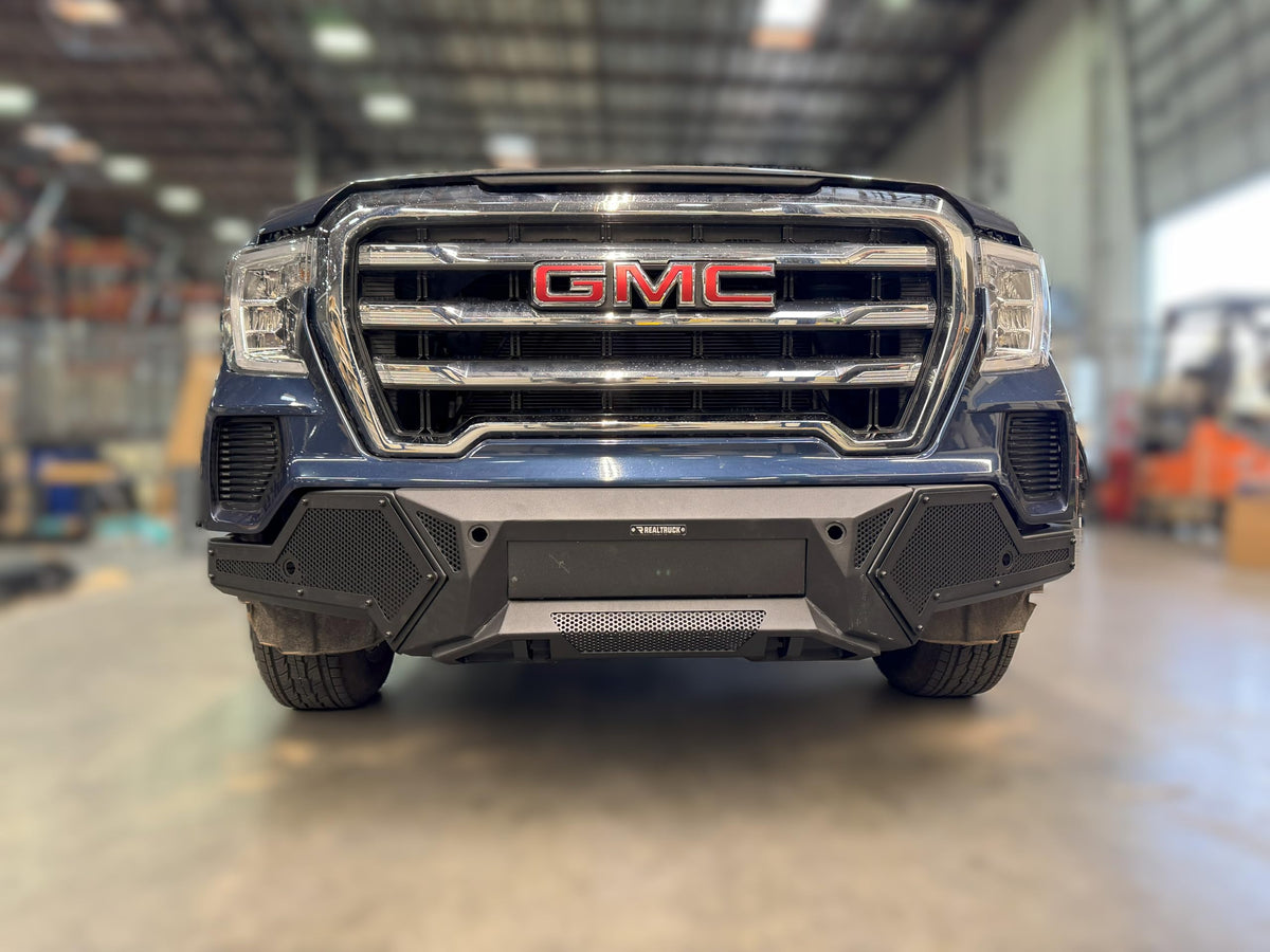 GO RHINO 341861T RealTruck Element Front Bumper w/Power Actuated Hide-Away Light Bar Mount | Steel, Textured Black | 341861T | Fits 2022-2025 Chevrolet Silverado 1500; 2019-2021 GMC Sierra 1500 & 2022 Limited