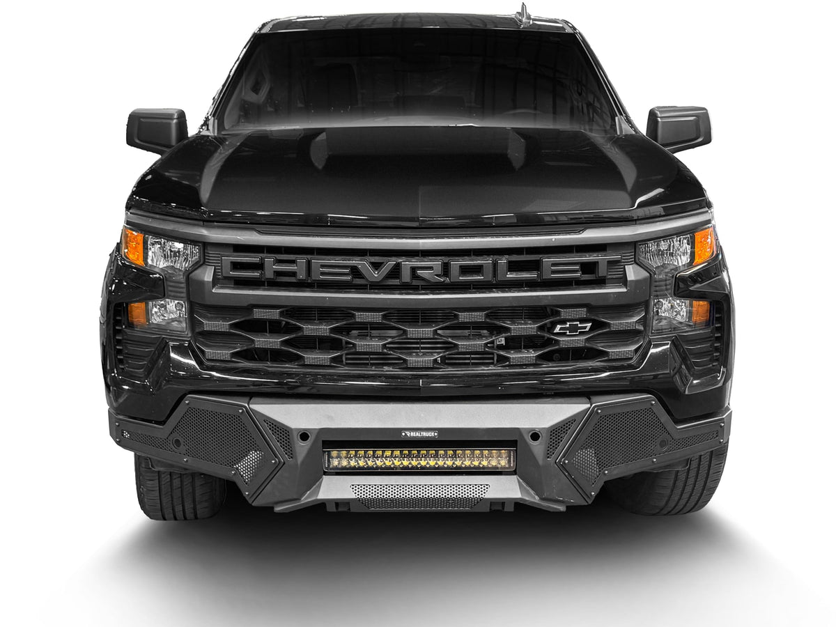 GO RHINO 34186T RealTruck Element Front Bumper w/Fixed Light Bar | Steel, Textured Black | 34186T | Fits 2022-2025 Chevrolet Silverado 1500; 2022 GMC Sierra 1500 Limited; 2019-2021 GMC Sierra 1500