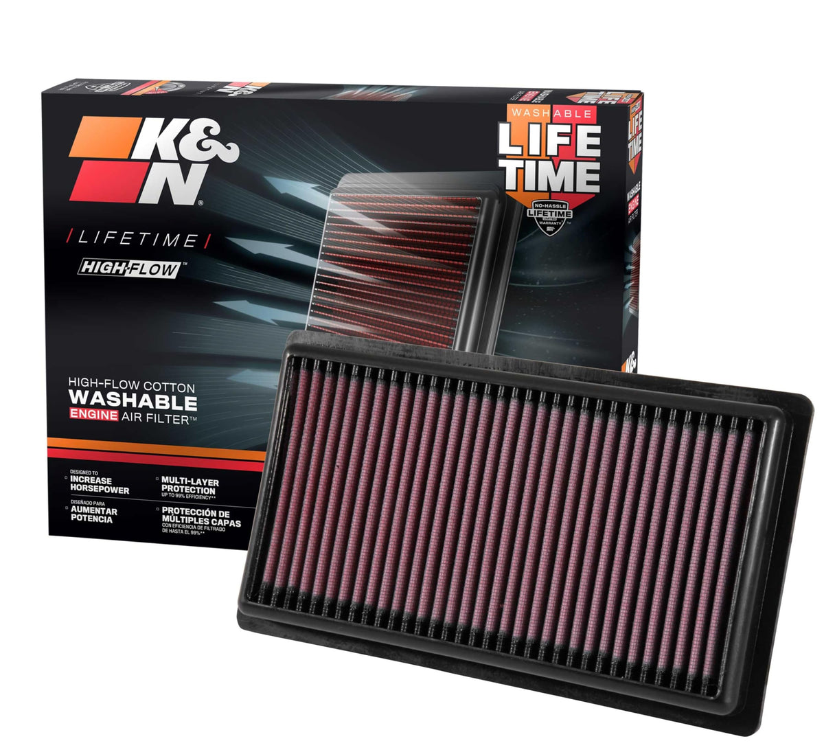 K&N FILTER 33-3080 K&N High-Flow Original Lifetime Engine Air Filter: Increase Power: Premium, Washable: Compatible with 2016-2026 Fiat/Toyota/Lexus: (See Product Description for Select Models) 33-3080