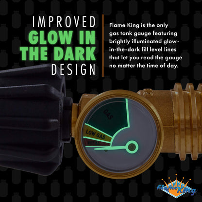 FLAME KING PTC-01 Flame King Propane Tank Gauge Level Indicator Leak Detector Gas Pressure Meter Color Coded & Glow in the Dark Universal for Cylinder, BBQ Gas Grill, RV Camper, Heater and More Appliances, Brass