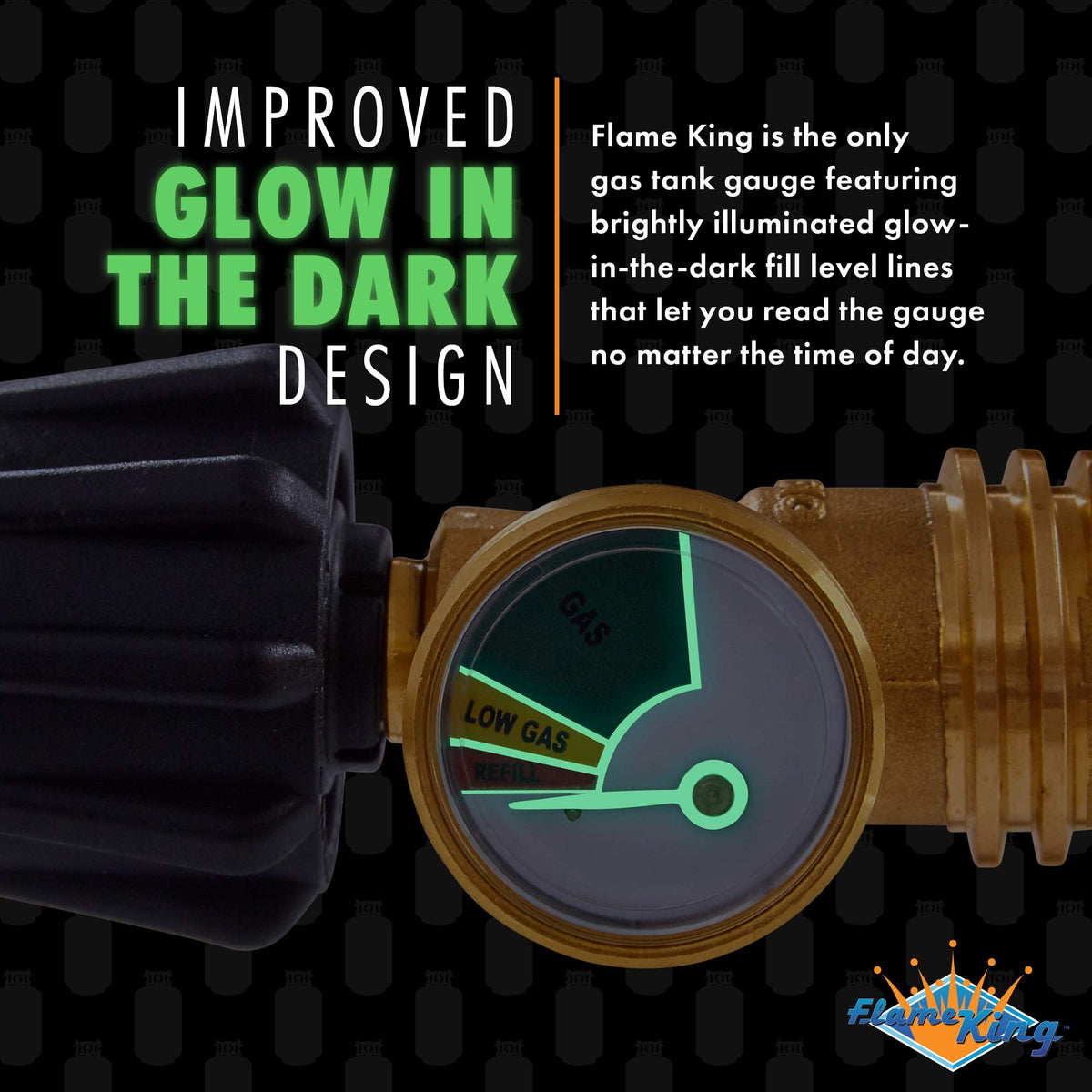 FLAME KING YSN212B Flame King Propane Tank Gauge Level Indicator Leak Detector Gas Pressure Meter Color Coded & Glow in the Dark Universal for Cylinder, BBQ Gas Grill, RV Camper, Heater and More Appliances, Brass