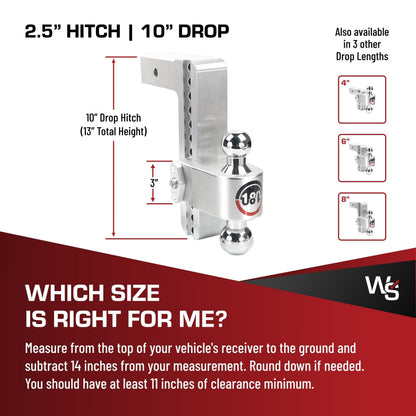 WEIGH SAFE CTB10-2.5 Weigh Safe Trailer Hitch Ball Mount, 10" Drop, 2.5" Receiver, Chrome Balls