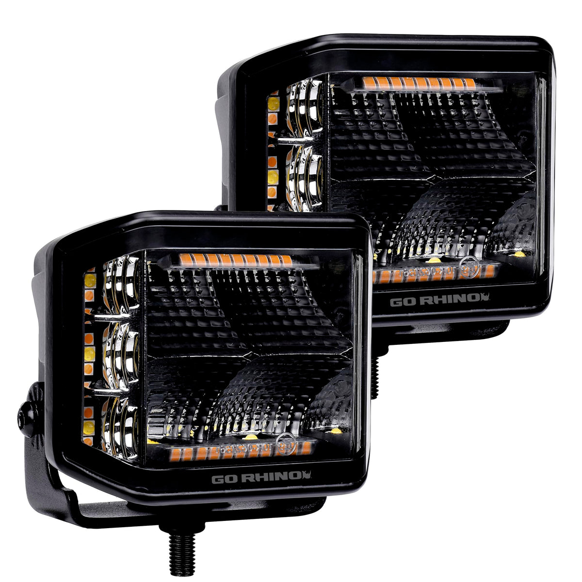 GO RHINO 750700322FCS Go Rhino Xplor Lighting: Blackout Combo Series 4x3 LED Cube Sideline Flood Lights (Pair) | Surface Mount (Threaded Stud Mount) Aluminum, Black | 750700322FCS