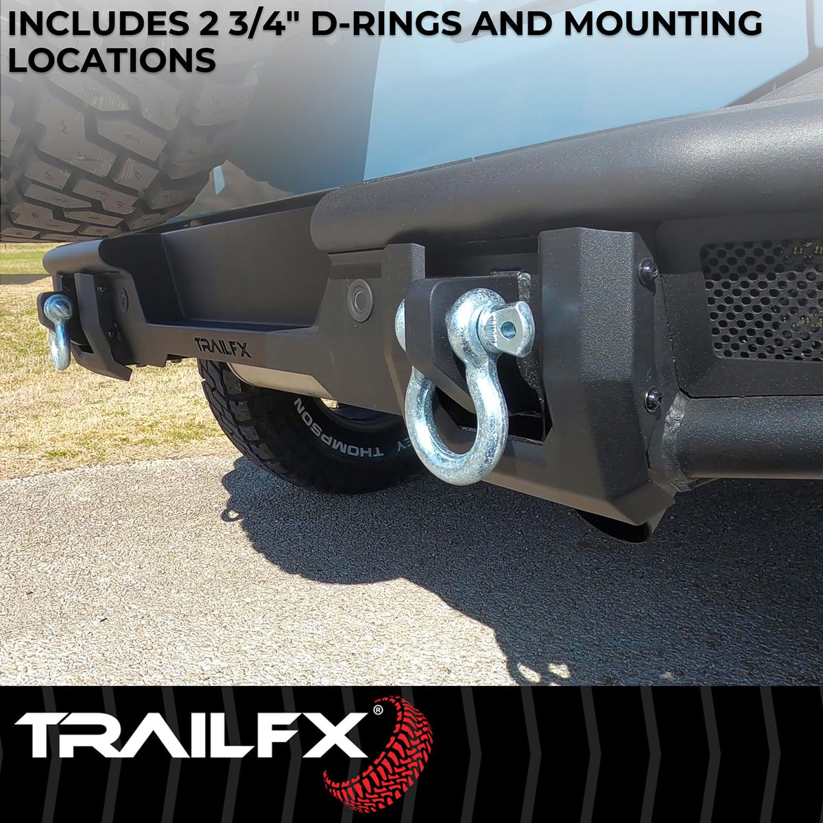TRAILFX BR004T TrailFX Rear Bumper for Ford Bronco 2021-2025 Matte Black Powder Coated Steel Full Width D-Rings License Plate Bracket LED Cube Light Mounts TrailFX BR004T