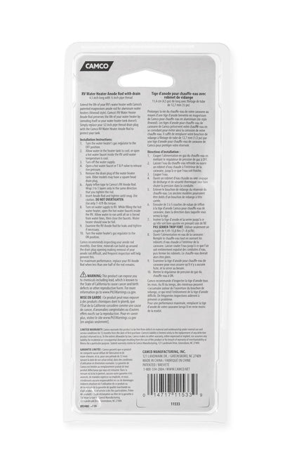 CAMCO 11533 Camco RV Water Heater Anode Rod - Compatible with Atwood-Style Aluminum RV Water Heaters - Features Internal Drain Valve - Extend the Life Of Your Camper Water Heater Tank (11533)