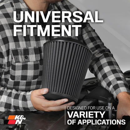 K&N FILTER RU-5171HBK K&N Dryflow Lifetime Universal Clamp-On Air Filter: Dry Synthetic, Washable, Oil-Free: Flange Diameter: 4 In, Filter Height: 8 In, Flange Length: 1.5 In, Shape: Round Tapered, RU-5171HBK