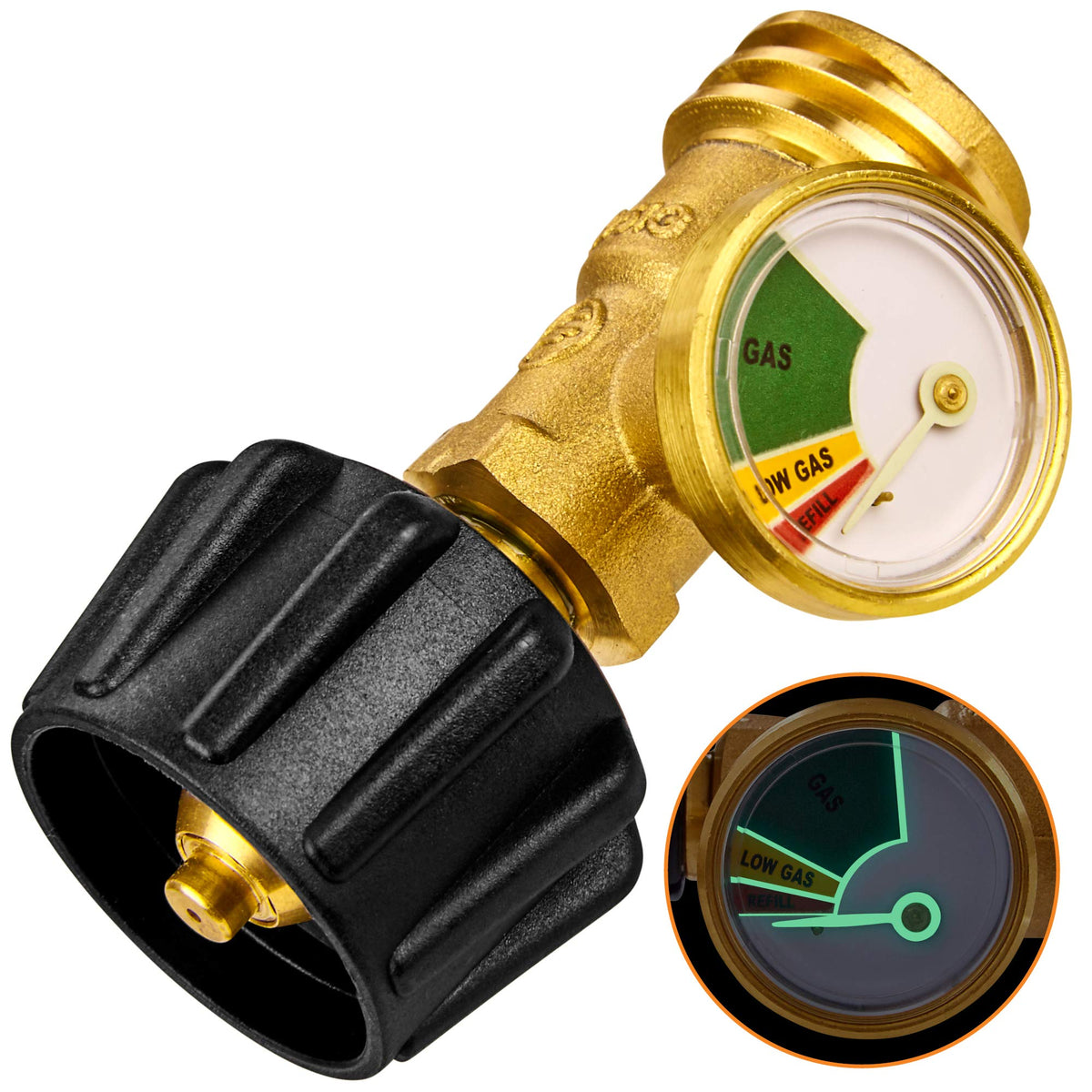 FLAME KING YSN212B Flame King Propane Tank Gauge Level Indicator Leak Detector Gas Pressure Meter Color Coded & Glow in the Dark Universal for Cylinder, BBQ Gas Grill, RV Camper, Heater and More Appliances, Brass