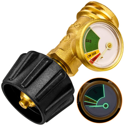 FLAME KING YSN212B Flame King Propane Tank Gauge Level Indicator Leak Detector Gas Pressure Meter Color Coded & Glow in the Dark Universal for Cylinder, BBQ Gas Grill, RV Camper, Heater and More Appliances, Brass