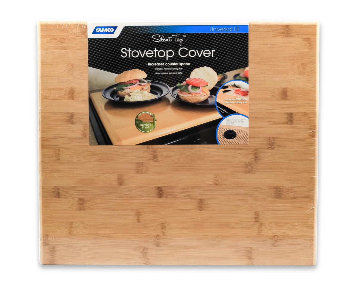 CAMCO 43571 Camco Silent Top RV Stovetop Cover, Natural Bamboo, 3 or 4 Burner, 43571