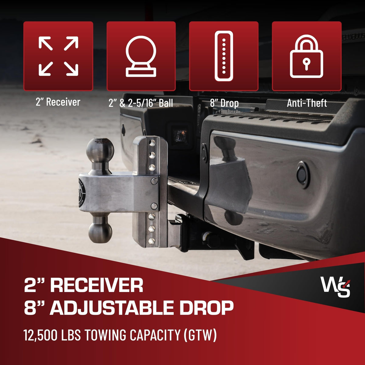 WEIGH SAFE LTB8-2-KA Weigh Safe Adjustable Trailer Hitch Ball Mount, 8" Adjustable Drop Hitch for 2" Receiver w/ 2 pc Keyed Alike Lock Set, Heavy Duty Aluminum Trailer Tow Hitch w/Stainless Steel Tow Balls, 12,500 lbs GTW