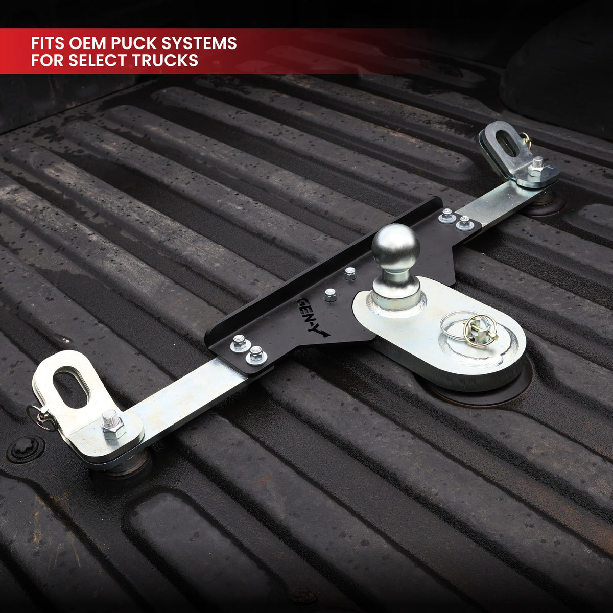 GEN-Y HITCH GH-21015 GEN-Y Hitch GoosePuck GEN II Main Assembly - 5" Offset - 25K Overall Towing - with Safety Chain Anchors Incorporated - Compatible with GM 2018-19 Short and Long Bed Trucks
