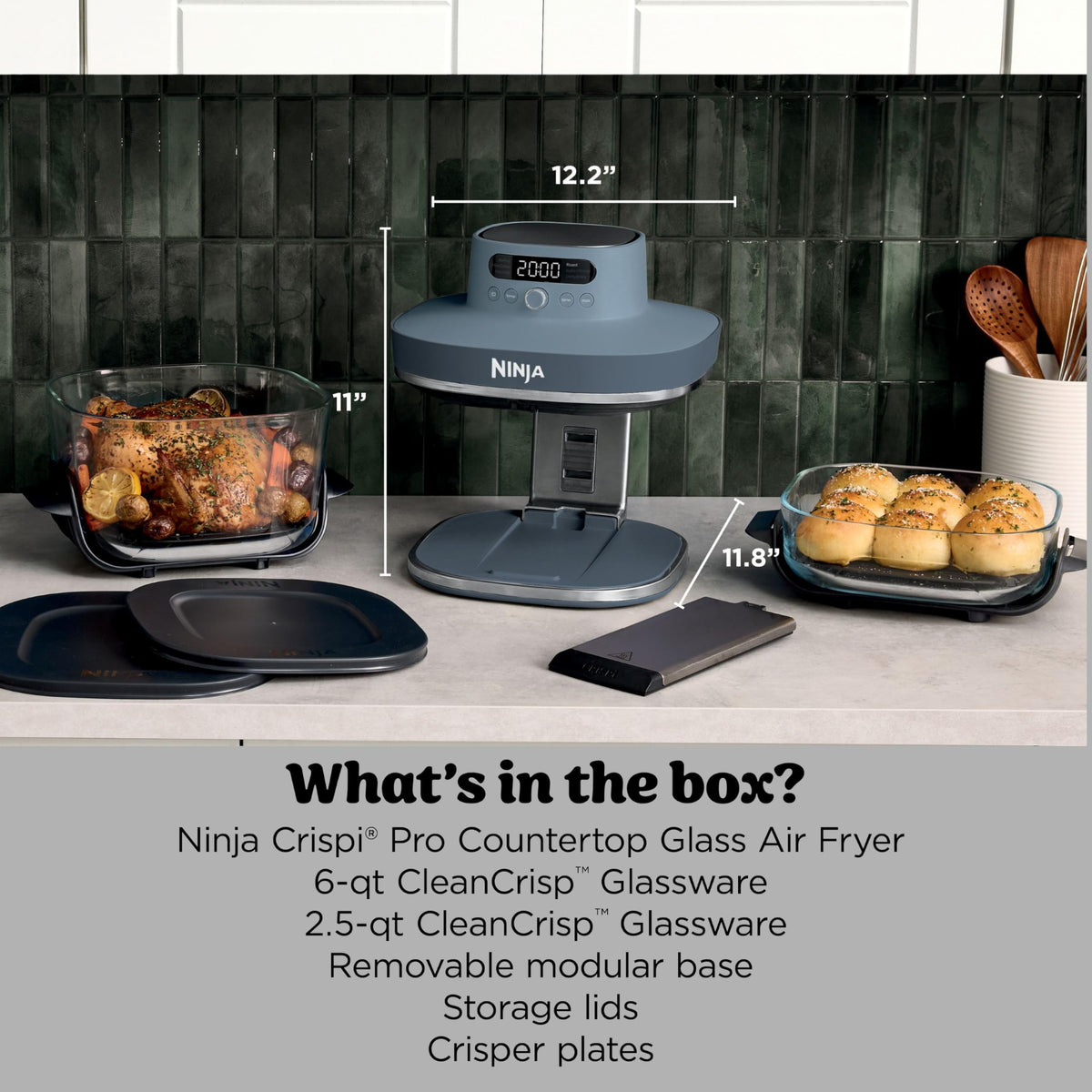Ninja Ninja Crispi Pro Glass Air Fryer, 6-Qt & 2.5-Qt, 6-in-1, 1800 W, AS101DG Gray