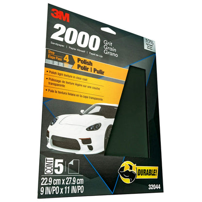 3M 32044 3M Wetordry Sandpaper, 32044, 2000 Grit, 9 inch x 11 inch, 5 Sheets Per Pack