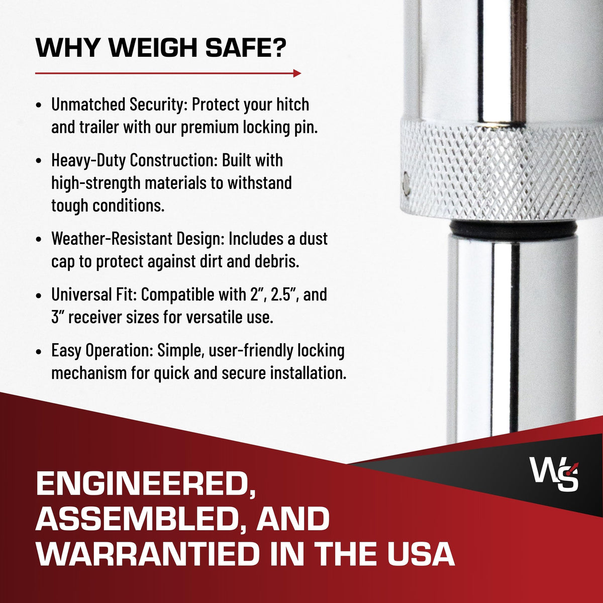 WEIGH SAFE WS05 Weigh Safe Hitch Locking Pin - Stainless Steel Towing Accessory - Fits 2", 2.5" & 3" Receivers - Features a Dust Cover