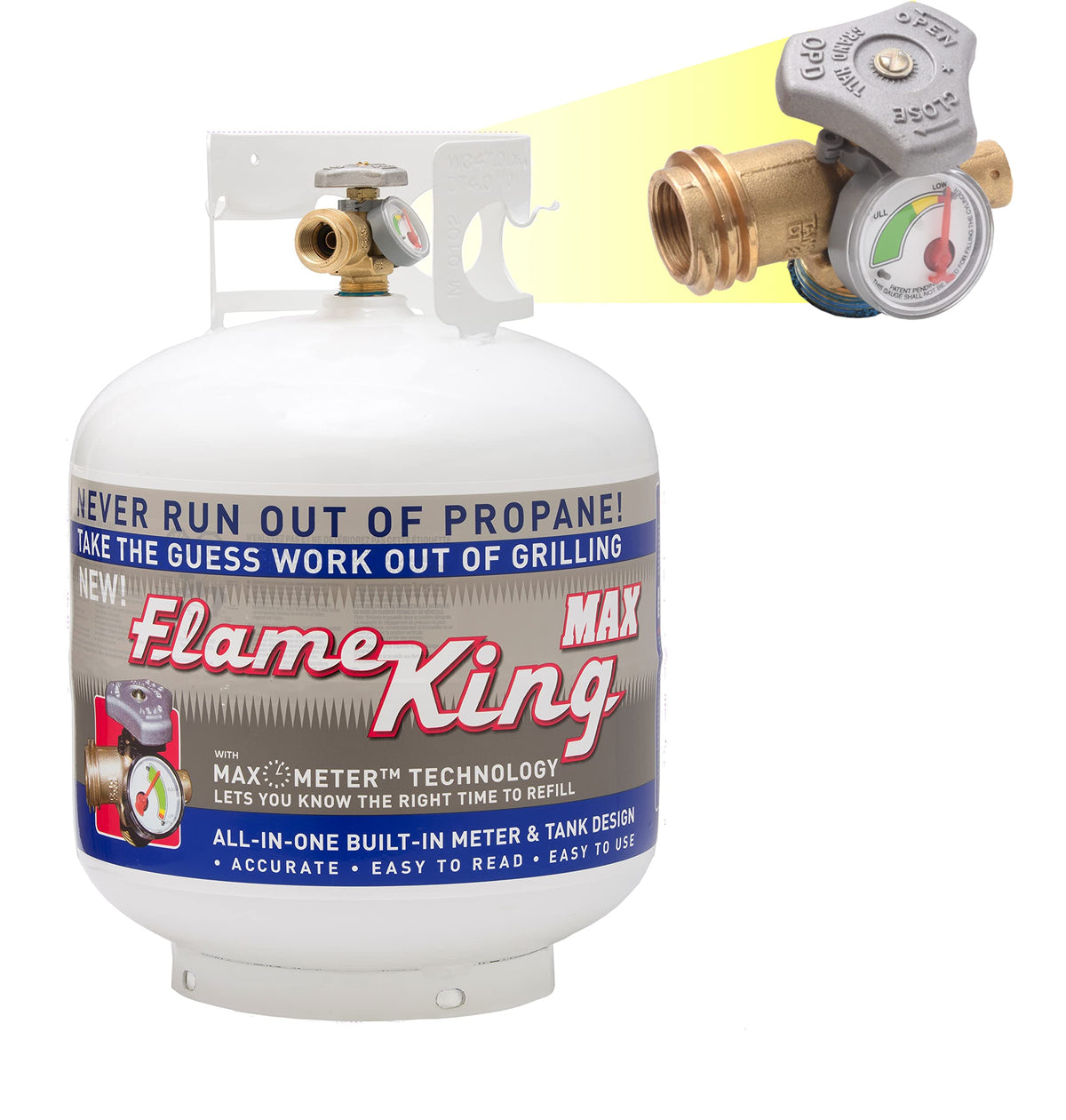 FLAME KING YSN230 Flame King YSN230 20LB Steel Propane Tank Cylinder With Overflow Protection Device Valve and Built-in Gauge, Great For Grills And BBQs