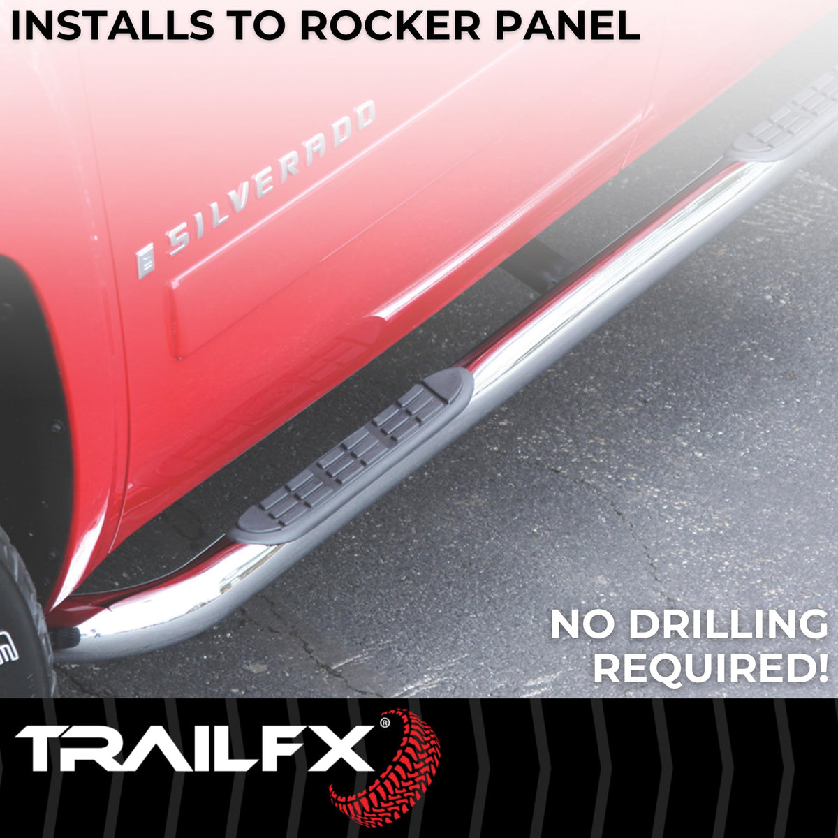 TRAILFX A0069S TrailFX Nerf Bar A0069S, 3 In Round Bent, Polished, Stainless Steel, With Step Pads, W/O End Caps, Rocker Panel Mount, Fits 2025 Toyota 4Runner (Will Not Fit Models With Lower Rocker Panel Extensions)