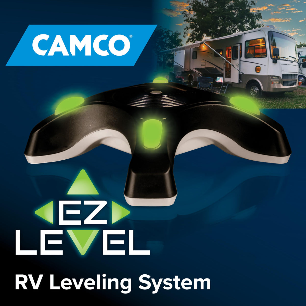 CAMCO 25505 Camco Camper EZ Level - Easy RV Leveling System - Features Illuminated Indicator Lights & Automatic Shut-Off Function when Not In-Use - Includes Pre-Installed On/Off Switch (25505)