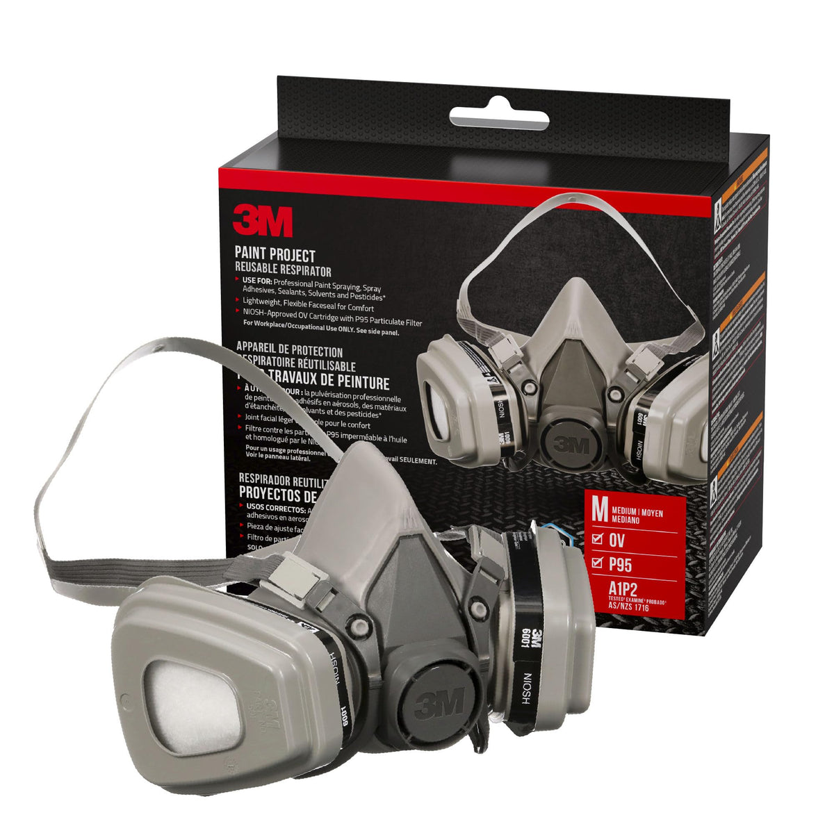3M 54251 3M OV/P95 Paint Project Respirator 6211, Reusable Respirator, Medium, 1-Kit