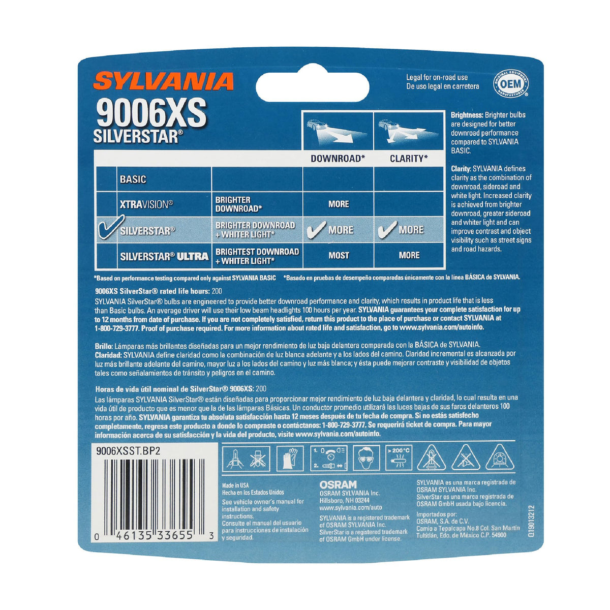 SYLVANIA 9006XSST.BP2 SYLVANIA 9006XS SilverStar Halogen Headlight Automotive Bulb, 2 Bulbs