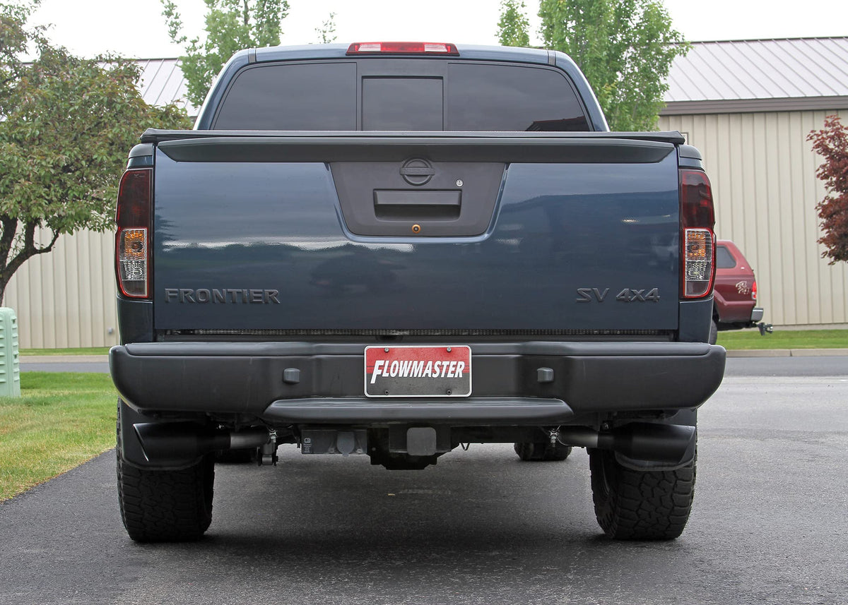 FLOWMASTER 718103 Flowmaster 718103 FlowFX Cat-Back Exhaust Kit 2.5 Inch Dual Side Exit 409 Stainless Steel 4.5 Inch Black Ceramic Stainless Tips Compatible with 2005-2019 Nissan Frontier 4.0L V6 2/4WD all Wheelbases
