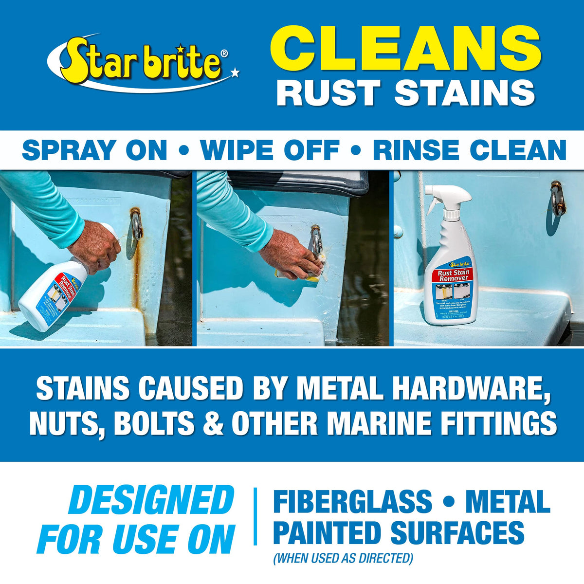 STAR BRITE 089222P STAR BRITE Rust & Corrosion Stain Remover - Fast-Acting Spray for Fiberglass, Vinyl, Fabric, Metal & Painted Surfaces - Also Removes Sprinkler Stains 22 OZ (089222P)
