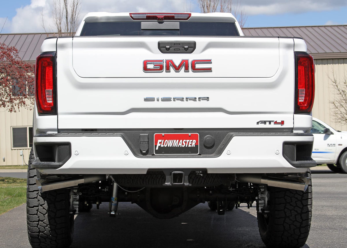 FLOWMASTER 818112 Flowmaster 818112 Outlaw Cat-Back Exhaust 3.5 to 3 Inch Dual Rear Exit Stainless 4 Inch Polished Tips Compatible with 2020-2024 Chevy Silverado GMC Sierra 2500HD/3500HD Crew Cab 6.5' Bed 6.6L Gas V8