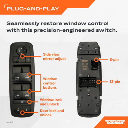 DORMAN 901-497 Dorman 901-497 Front Driver Side Master Window Switch Compatible with Select Chrysler / Dodge / Jeep Models