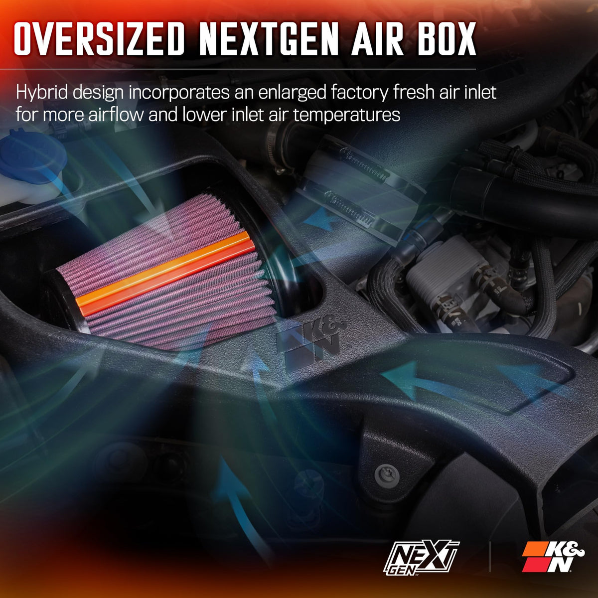 K&N FILTER 50-2628 K&N NextGen Cold Air Intake System: High-Flow Cotton Filter: Compatible with 2024-2025 FORD: Ranger Raptor, 50-2628