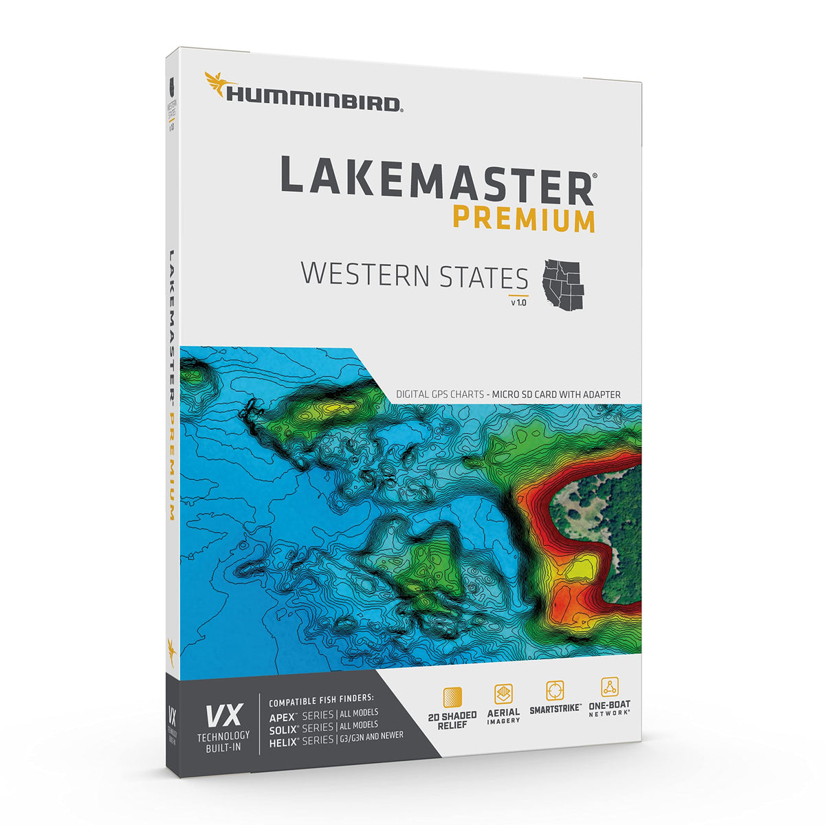 HUMMINBIRD 602009-1 Humminbird LakeMaster Premium Western States V1 Map SD Card for Fish Finders