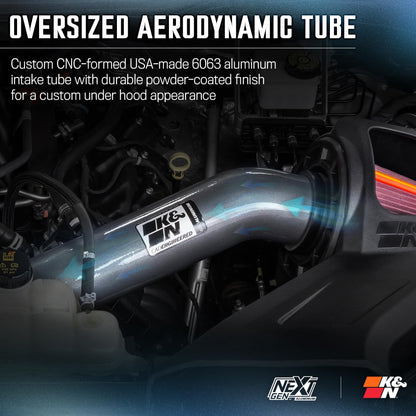 K&N FILTER 70-2591 K&N NextGen Aluminum Cold Air Intake System: High-Flow Cotton Filter: Compatible with 2015-2025 FORD F150; 70-2591