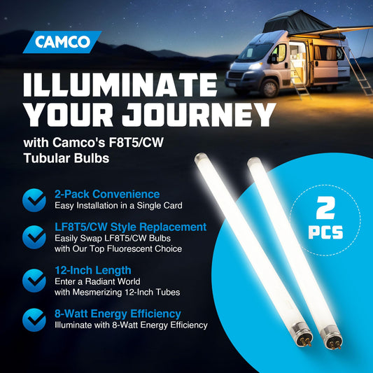 CAMCO 54880 Camco Unknown 54880 12V F8T5/CW Fluorescent Light Bulb - Pack of 2, 12 Inches