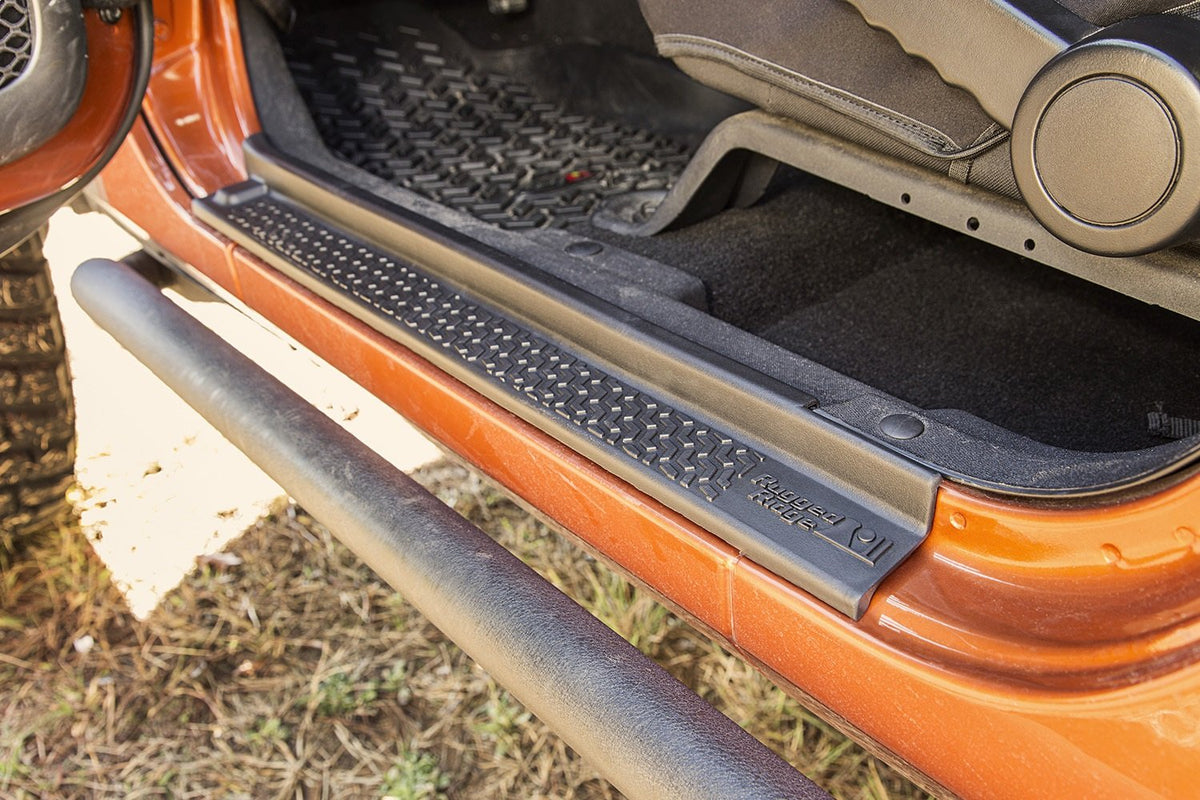 RUGGED RIDGE 11216.21 Rugged Ridge All-Terrain Entry Guards - Fits 2007–2018 Jeep Wrangler JKU 4-Door - Trail-Ready Look & Scratch Protection - Black Thermoplastic - 4-Piece Set