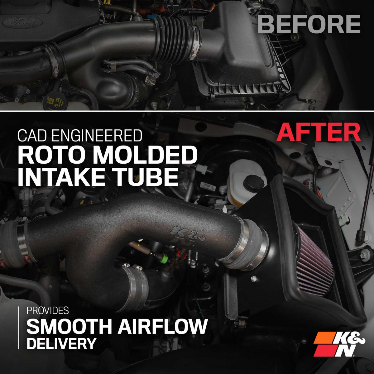 K&N FILTER 63-2593 K&N Cold Air Intake System: High-Flow Air Filter, Increase Performance & Towing: Compatible with 2015-2026 FORD: F150 V6 2.7L, 63-2593