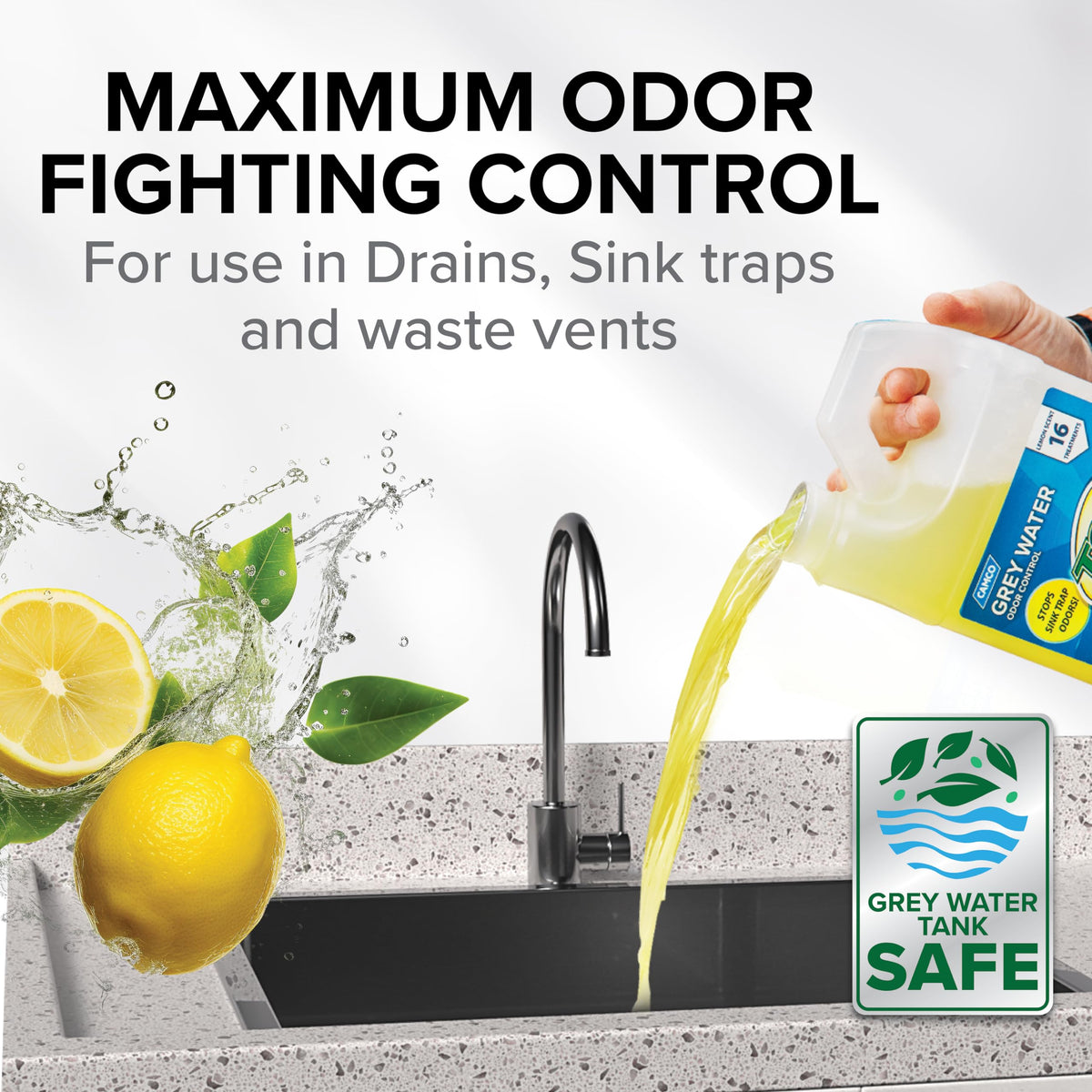 CAMCO 40256 Camco TST RV Grey Water Odor Control - Lemon Scent - 64oz - Made in the USA