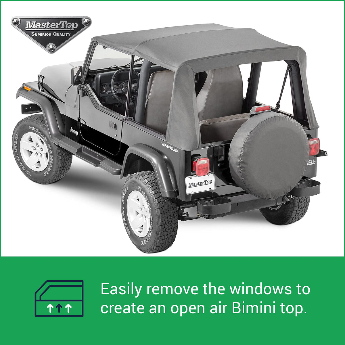 MASTERTOP 15111135 MasterTop Replacement Soft Top in Black Diamond Sail Cloth Fabric – Fits 1988-1995 Jeep YJ Wranglers – Tinted Replaceable Windows – Requires Original Factory Bow System for Install – 15111135