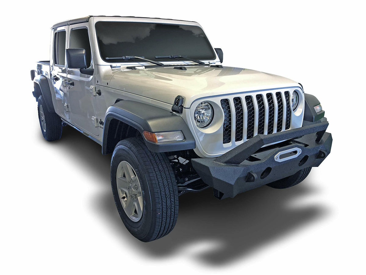 TRAILFX JL08T TrailFX Stubby Front Bumper Fits 2018–2025 Jeep Wrangler JL Grille Guard Winch Mount and LED Light Bar Mount Black Powder Coated SteelOEM Fog Light Cutouts Skid Plate With Mounting Hardware