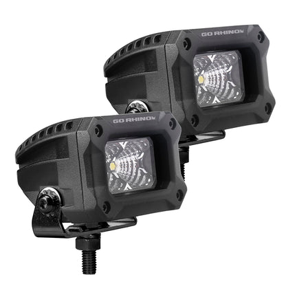 GO RHINO 751003023FBS Go Rhino Xplor Lighting: Bright Series 3x2 Rectangle Flood Light Kit (Pair) – Surface Mount (Threaded Stud Mount) Aluminum, Black – 751003023FBS