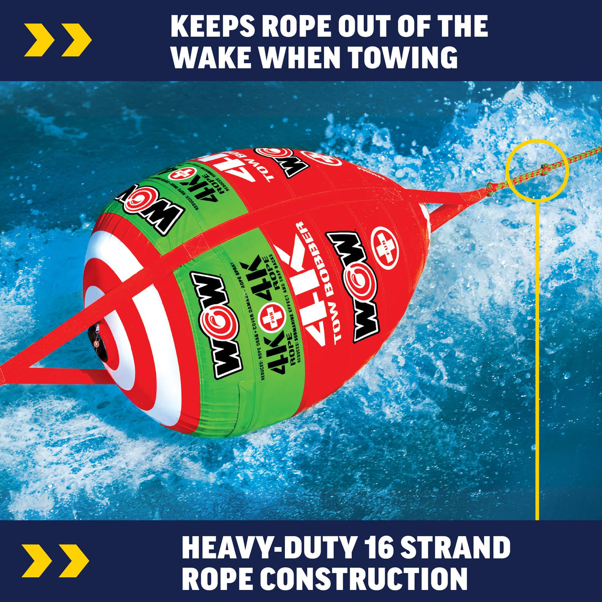 WOW SPORTS 15-3000 Wow Sports 4K Tow Rope with Bobber - 60 ft - Floating Buoy Indicator