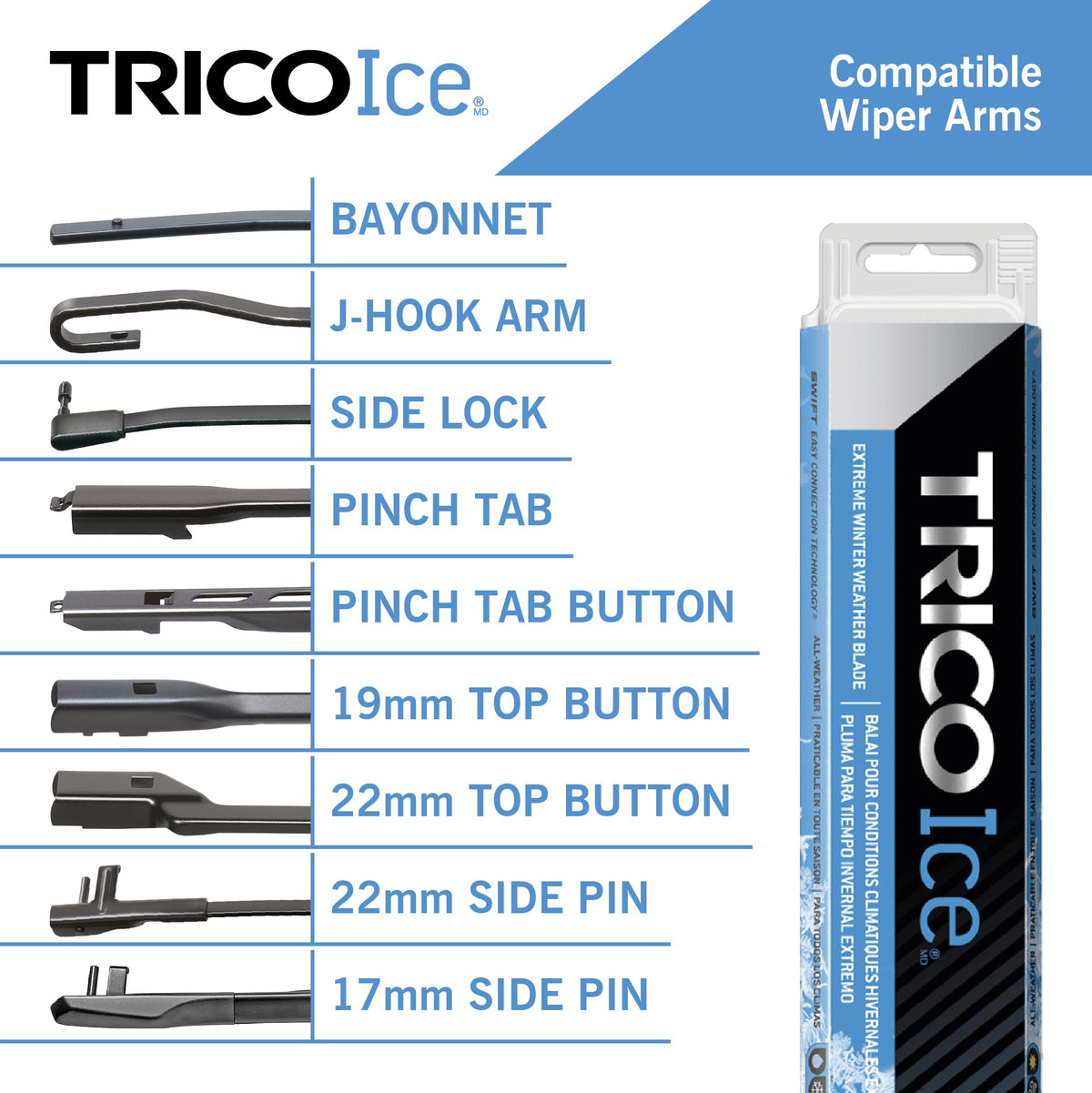 TRICO 35-130 TRICO ICE Wiper Blade 13 inch Fits Select Honda, Hyundai, Toyota, Nissan, Ford, Chevrolet, Jeep, Kia, Buick, GMC, Fiat, Suzuki, Model Years (35-130)