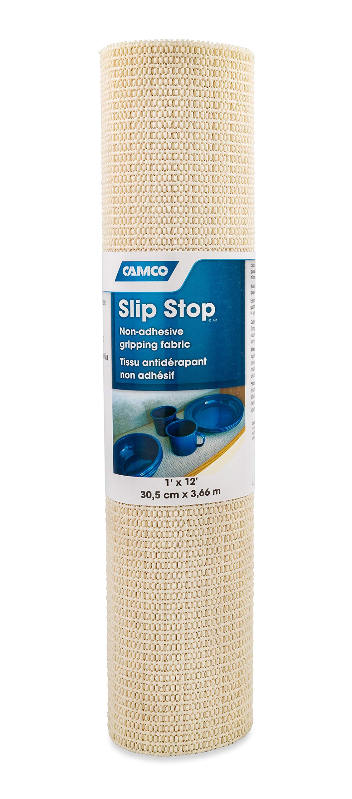 CAMCO 43277 Camco Slip Stop Liner - Prevents Slipping and Sliding in RVs & Camper Kitchen Shelves and Drawers | Great for Toolboxes, Rugs, & More |Durable, Washable Material | 1' x 12' Roll - Cream (43277)