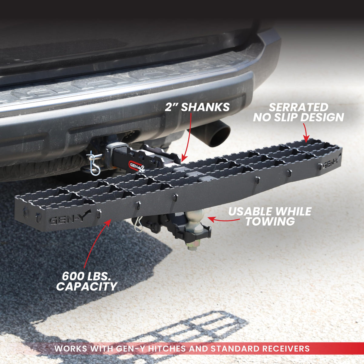 GEN-Y HITCH GH-102622 GEN-Y Hitch Extra Wide Heavy-Duty Hitch Step with Serrated Boot Scraper for 2" Receiver, 600 LB Capacity, Black