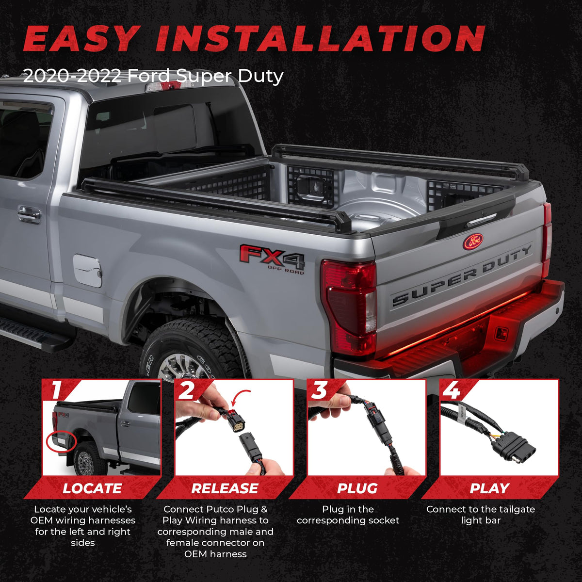 Putco 9202960-11 Putco 60" Blade LED Tailgate Light Bar Red/Amber/White LEDs LEDs & Plug-N-Play Quick Connect Harness - Fits Ford F250/F350 2020-2022
