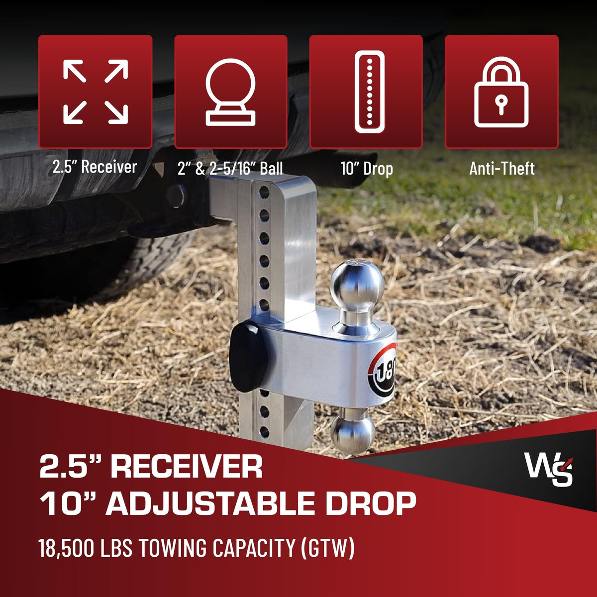 WEIGH SAFE CTB10-2.5-KA Weigh Safe CTB10-2.5-KA Drop Hitch Receiver: 2.5 Inches Adjustable