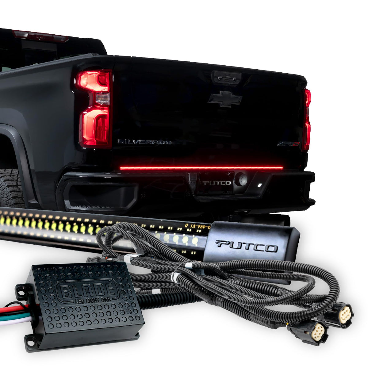 Putco 9201960-05 Putco 60" Blade LED Tailgate Light Bar Red/Amber/White LEDs & Plug-N-Play Quick Connect Harness - Fits Chevy Silverado/GMC Sierra 2020-2026