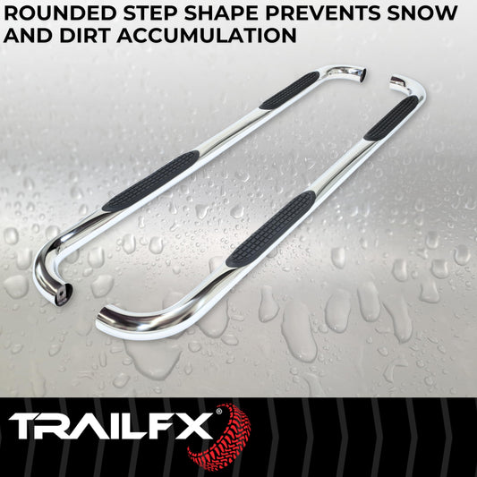 TRAILFX A0069S TrailFX Nerf Bar A0069S, 3 In Round Bent, Polished, Stainless Steel, With Step Pads, W/O End Caps, Rocker Panel Mount, Fits 2025 Toyota 4Runner (Will Not Fit Models With Lower Rocker Panel Extensions)