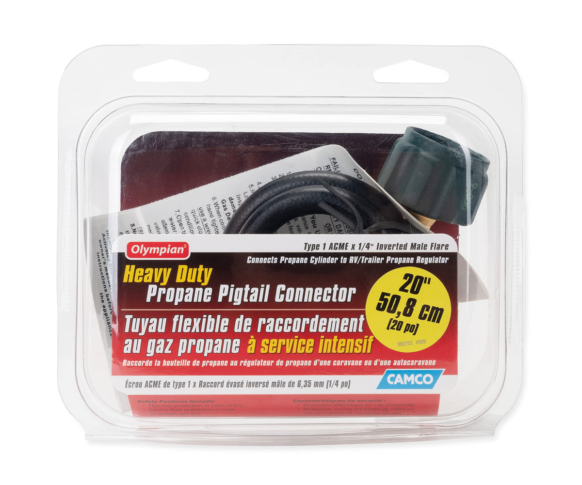 CAMCO 59073 Camco Pigtail Propane Hose Connector | Rated for 200,000 BTUs per Hour | 20-inches (59073)
